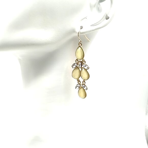 Cascading Faceted Iridescent Cornsilk Yellow Teardrop Chandelier Earrings - Picture 11 of 11